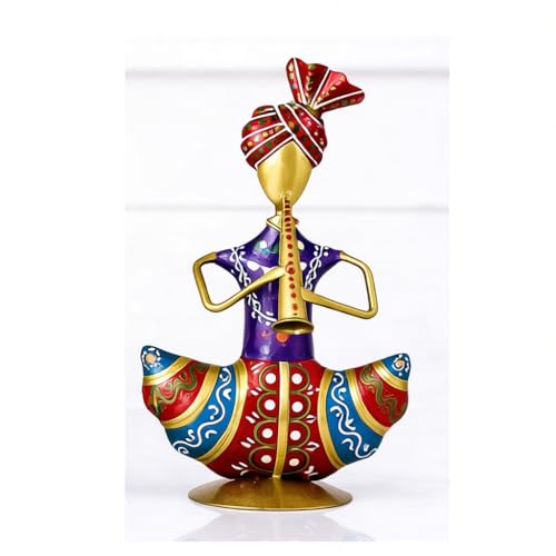 Image of Sitting Sardar Pipadi Musician Figurine Handcrafted Rajasthani Showpiece | Single Home Decor Statue for Living Room, Office Desk & Shelf | Decorative Table Item | 16 cm
