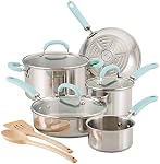 Ensemble de Casseroles en Acier Inoxydable Rachael Ray Create Delicious, Ensemble de 10 Pièces, Acier Inoxydable avec Poignées Bleu Clair