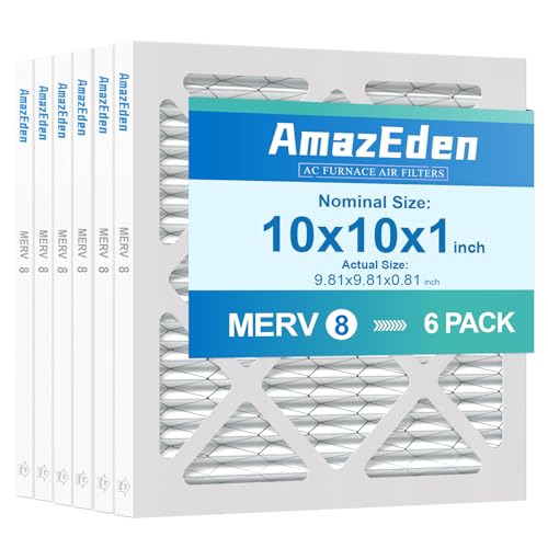 AmazEden 10x10x1 AC Air Filter MERV 8 (6-Pack) MPR 600 FPR 5 HVAC Furnace Pleated Filters Dust Defense Air Filters Replacement (Exact Dimensions: 9.81x9.81x0.81 Inches)