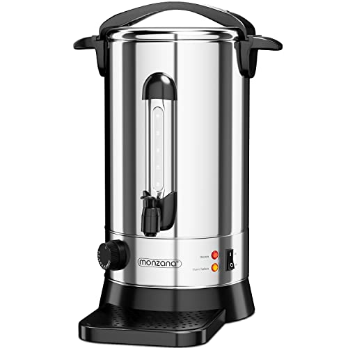 Monzana Glühweinkocher 8,8L Edelstahl Auffangschale Zapfhahn Temperatureinstellung 30-110°C Heißgetränkespender Glühweinkessel Cover
