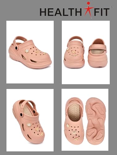 Image of HEALTH FIT SUPER SOFT Comfortable Adjustable Back Strap Clogs & Cute Charms |Waterproof Anti Skid & Lightweight Cushioned Stylish Clogs Mules for Women's & Girl's HFSILK11