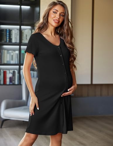 Ekouaer Womens Nightshirt Button Down Sleep Shirts Short Sleeve Nightgown V-Neck Sleepdress Soft Sleepwear4