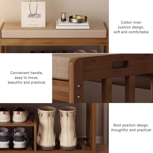 Banco zapatero de madera natural para entrada de 3 niveles 6