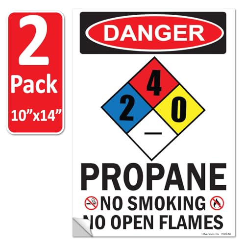 2 Pack 14"x10" Danger Propane No Smoking No Open Flames OSHA Warning Safety Hazard Label 2-4-0 Sign Decal 6 mil Laminated Engineer Grade UV Protected ANSI NFPA 704 Placard 103926