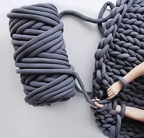 Arm Knitting Yarn For Chunky Braided Knot Throw Blanket Diy, Soft Extra Cotton Washable Tube Bulky Giant Yarn For Weave Craft Crochet (Dark Gray 2.2Lb) #TOP1