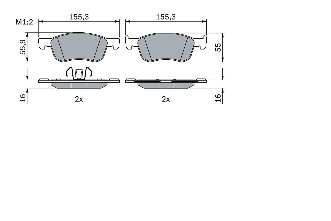 Bosch BP2490 - Pastiglie Freni Auto, Asse Anteriore - Qualità Bosch - Riduzione del Rumore e della Polvere - Certificazione ECE-R90 - Senza Rame - 1 Confezione da 4 Pastiglie