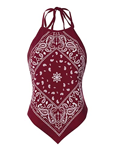 Image of Design by Olivia Women's Sexy Paisley Bandana Halter Top Y2K Crop Shirt