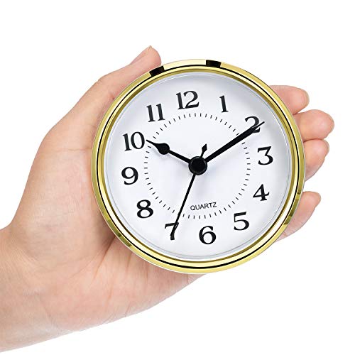 Hicarer 3-1/2 Inch (90 Mm) Quartz Clock Fit-Up/Insert With Arabic Numeral, Quartz Movement (Gold Rim) #TOP5