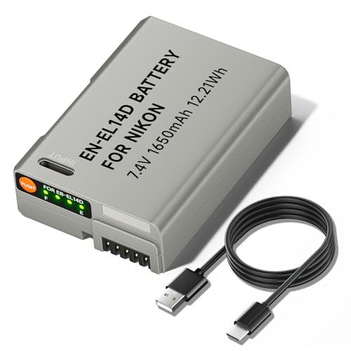 ENEL14 Batería de Repuesto 1650mAh con Cable de Carga USB C para Nikon D5600, D5100, D5200, D5300, D5500, D3200, D3400, D3500, Coolpix P7100, P7200 (1Pcs)