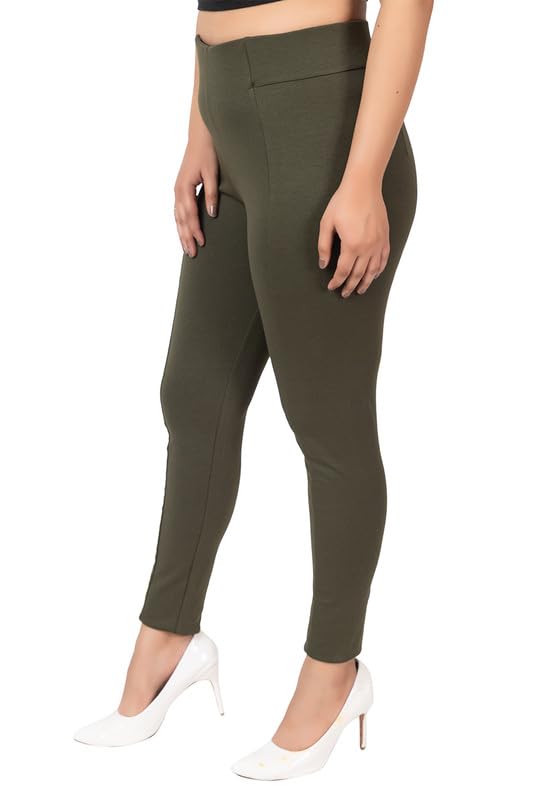 Image of Mlada Slim Fit Jeggings with Elastic Waist Band for Women Office Work Formal Wear Trousers Stretch Cotton Knit High Waist Skinny Fit Jeggings Lycra Pants Travel Comfort Jeggings