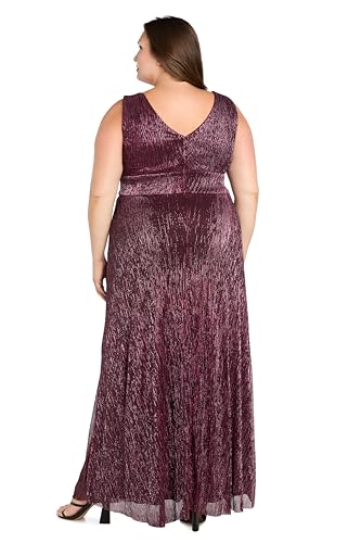 Image of R&M Richards Women's Pleated Maxi Dress W /Illusion V-Neck, Embellished Waistband & Front Slit - Party & Cocktail Gown