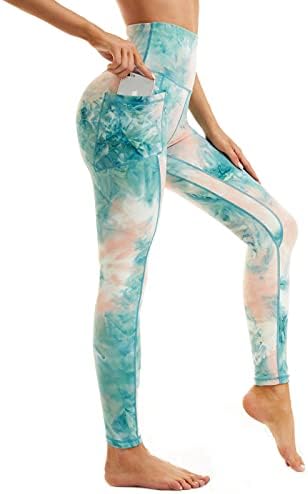 ccko Leggings with Pockets for Women, Womens Tie Dye Yoga Pants Stretch Workout Leggings High Waisted Tummy Control, Tie Dye 04, M