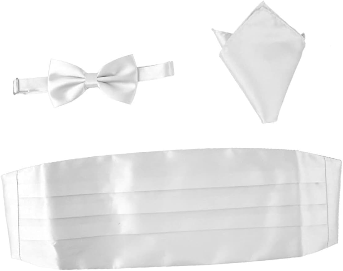 Men's 3 Piece Satin Cummerbund Set with Pre Tied Bow Tie