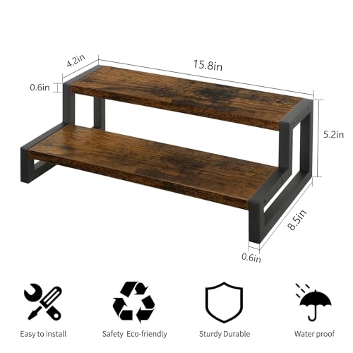 Image of YINMIT Tiered Display Stand Riser Shelf, Wooden Spice Rack Organizer for Countertop, 2 Tier Kitchen Counter Shelf