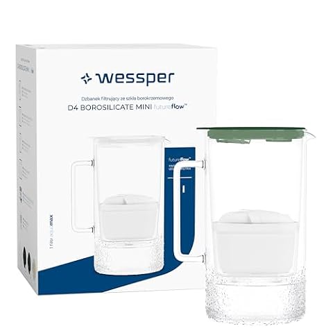 Dzbanek filtrujący do wody Wessper ze szkła 2 l, bez BPA Karafka na wodę z inteligentnym licznikiem filtrów, w zestawie 1 wkład filtrujący z węglem aktywnym do redukcji wapnia i chloru- Zielony