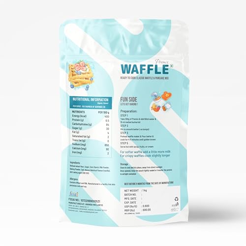 Image of Mutelab Waffle & Pancake Premix, Vanilla Flavor, 1kg | Ready to Cook Classic Mix, No Preservatives Added