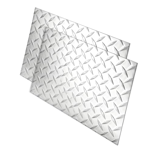 Evecad 12 x 8 Inches Aluminum Diamond Tread Plate Flat Sheet, Aluminum Sheet Plate for Cargo Trailer Truck, Commercial Residential, Work Bench, Garage, Silver, 2Packs