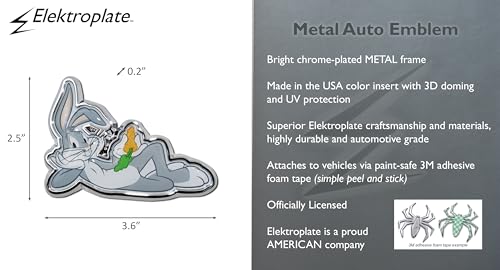 Image of Elektroplate Looney Tunes Bugs Bunny All Metal Emblem for Cars, Trucks, and All Auto | Universal Fit at 3.6 inch x 2.5 inch | Weatherproof