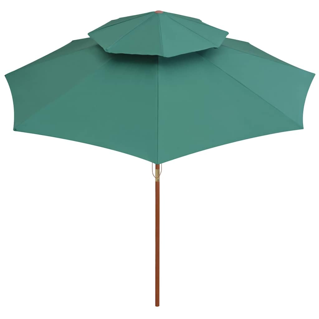 Ombrellone a Livelli 270x con Palo in Legno Verde per Giardino Esterno, Patio, Terrazzo, Balcone, Piscina e Spiaggia