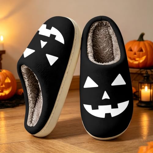 Retro Fuzzy Happy Holloween Pumpkin Slippers For Women Men Cozy House Shoes - image 3