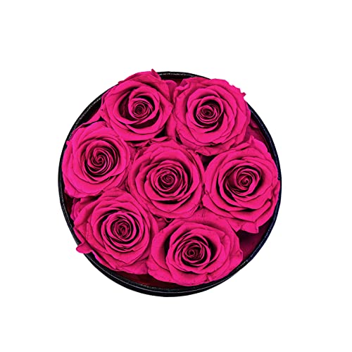 Beaulasting Roses Preserved Roses Box Eternity Roses Real Roses Gifts For Her Valentine's Day Christmas Anniversary Birthday Mother's Day(Round Black Box, 7 Hotpink Roses) #TOP5