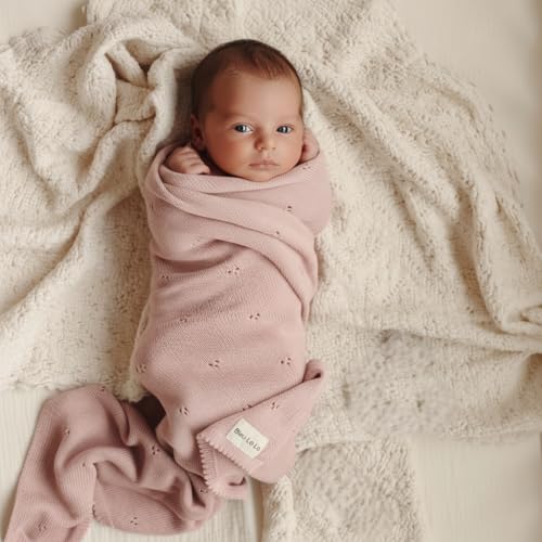 Image of 100% Luxury Organic Cotton Pointelle Knit Baby Quilt Blanket for Girls - Refined Lightweight Heirloom Nursery Essential (Pointelle - Ballet Slippers)