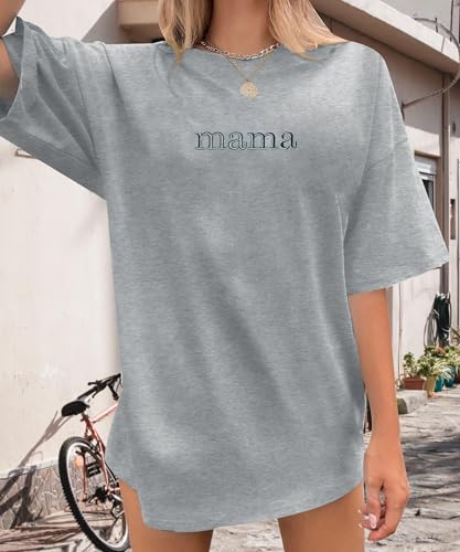 Mama Shirt Women Mama Embroidered Shirts Oversized T-Shirts Trendy Mom Short Sleeve Tee Tops4