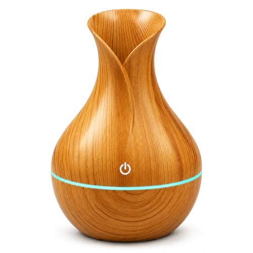 Image of Aroma Diffuser with LED Light - USB Powered Tabletop Mist Humidifier for Desk and Bedside Use (Wood Aroma Diffuser)