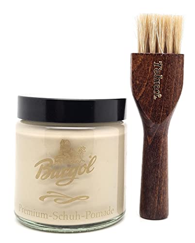 Burgol Premium Schuh Pomade 100ml mit langer Tiegelbürste Beige