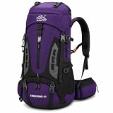 Bless Star Mochila de Trekking 60 Litros, para Camping, Trilha e Viagem, com Capa de Chuva, Masculina e Feminina (Roxo)
