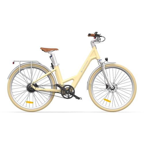 A Dece Oasis ADO E-Bike Air 28 Elektrofahrrad,Pedelec Riemenantrieb,28 Zoll, 1 Gang, Heckmotor, 345,00 Wh Akku, ebike Damen/Herren, 36V 250W Bürstenloser Motor,Gelb