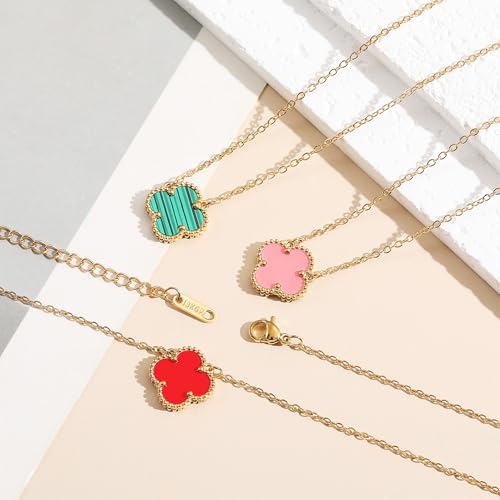 Image of AIPPK 18K Gold Plated Clover Pendant Necklace Set for Women Fashion Four Leaf Clover Necklace Lucky Simple Jewelry Gifts for Women 3Pcs