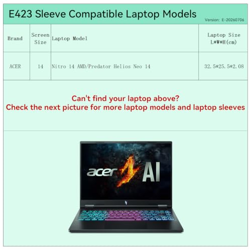 Image of Smatree Elite Laptop Sleeve for 14.5 inch Acer Predator Helios Neo 14 /Nitro 14 AMD, Protective Laptop Case with Pocket (E423)