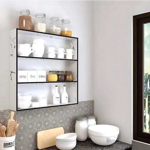 Image of Dime Store Engineered Wood 4-Tier Wall Shelf Rack for Kitchen Storage, Spice Jars, Modern Style, Wall Mounted, Off White