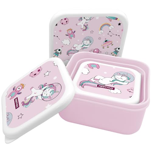 NERTHUS FIH 1326 Fiambreras Apilables para Niños, Set de 3 Contenedores Infantiles sin BPA