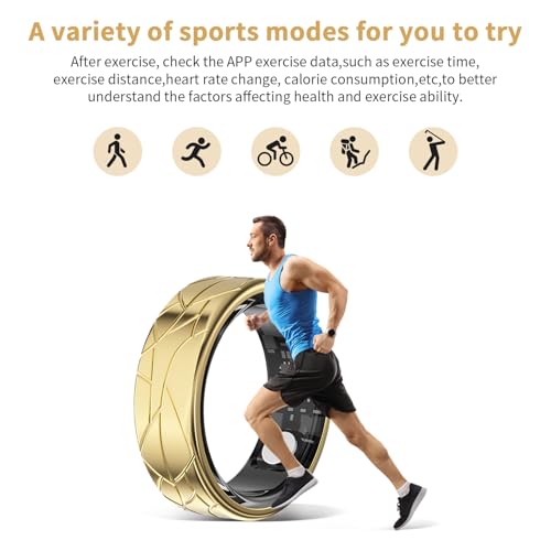 Image of GenXenon Smart Ring for Women Men, Heart Rate /Blood Oxygen /Sleep Tracker /Step Counter, Fitness Ring with Magnetic Charging Case, 5ATM Waterproof for iOS & Android, No Subscription Fee (Gold 7-1)