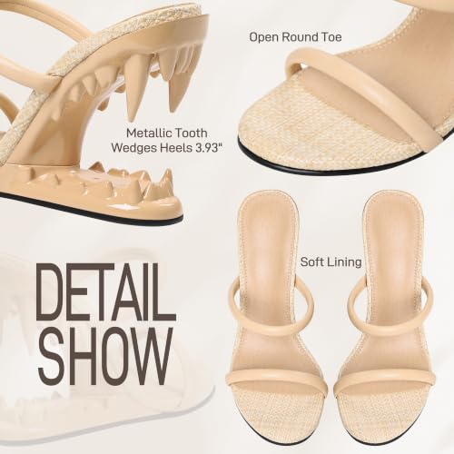 Image of Goiphrri Wedge Sandals for Women Strappy Heels Metallic Shark Teeth