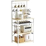 YMYNY Kitchen Baker's Rack, Microwave Oven Stand with Storage Shelves, Industrial Coffee Bar Station, with Adjustable Wine Holders and S-Hooks, Metal Frame, Natural Color, 59×40×143CM, HBR001R