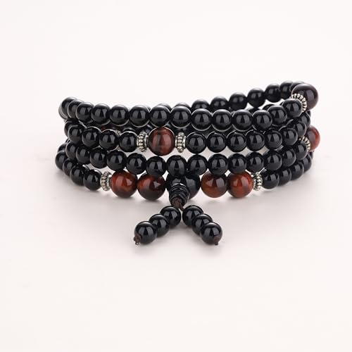 COAI Unisex 108 Mala Kette aus Onyx und Tigerauge Wickelarmband