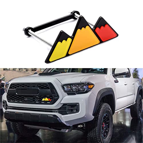 Image of Tri-Color Grille Badge Emblem Decoration Accessories Car Truck Label Compatible for Tacoma 4Runner Tundra Sequoia Rav4 Highlander (Mountain Yellow /Orange /Red)
