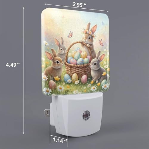 Image of Futterya Plug-in LED Night Light, Watercolor Easter Bunnies Set of 2 Dusk-to-Dawn Auto Sensor Decor Lamp