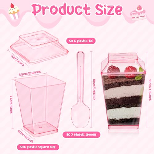 Mifoci 150 Pcs 5 oz Pink Plastic Dessert Cups with Lids and Spoons Valentine Mini Clear Reusable Yogurt Parfait Appetizer Cup for Wedding Baby Shower Party Picnic Dessert Fruit Pudding Ice Cream Cake by Mifoci - Used condition - Image 4