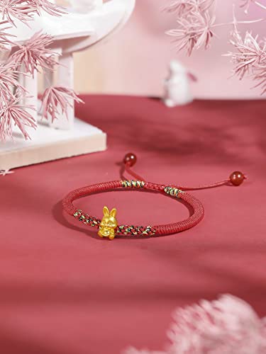 Zhou Liu Fu Real Gold Charm Bracelets For Women, Adjustable Lucky Rabbit 24K Solid Gold Jewelry Braided Red Bracelet, Fortune Rabbit Charm Bracelets Lucky Bunny Pure Gold Bangle Bracelets #TOP5