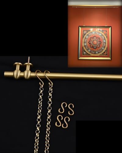Image of Wall Mounted Picture Hanging System Antique Brass Metal, Display Children Kid's Artwork Frame Bar, Gallery Museum Church Art Hanging Bracket Kit(23.6inch /1.9ft)