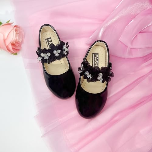 Image of Toddler Girls Mary Jane Dress Shoes Little Kids Ballet Flats Bowkont Flower Wedding Party School Princess Shoes