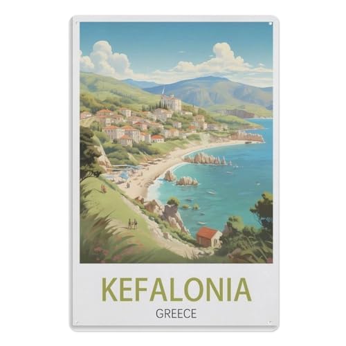 EKMCL Metal Tin Sign, Metal Poster Signs Vintage Wall Art, Home & Coffee Decor, Unique Garden & Kitchen Poster，Kefalonia Greece 15 * 30cm