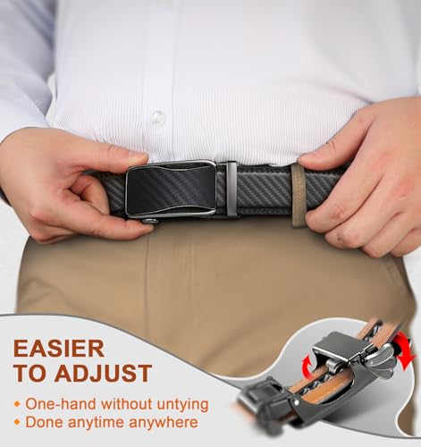 Image of BULLIANT Men's 2-Pack Ratchet Leather Belt Trimmable 1 3 /8 inch-Gift Boxed