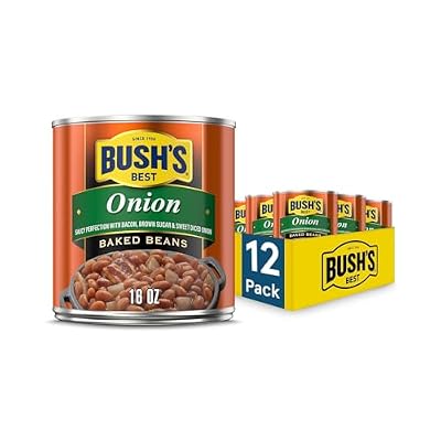 BUSH'S BEST 16 oz Canned Onion Baked Beans, Source of Plant Based Protein and Fiber, Low Fat, Gluten Free, (Pack of 12)