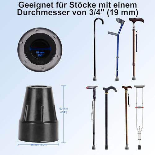 supregear Krücken Gummi, 2 Stück 19 mm Gehstock Gummipuffer, Strapazierfähig, Extra Breite Basis, Ersatzstockspitze für Gehstock, Krücken, Schwarz