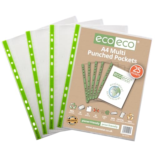 eco-eco A4 100% Recycled Premier Multi Punched Pockets Glass Clear, Transparent Poly Wallet Sheet Protector - Image 2